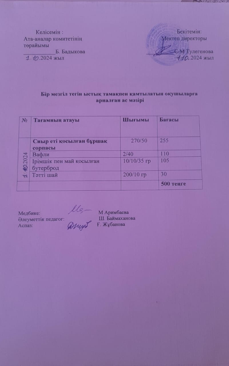 Күнделікті ас мәзірі