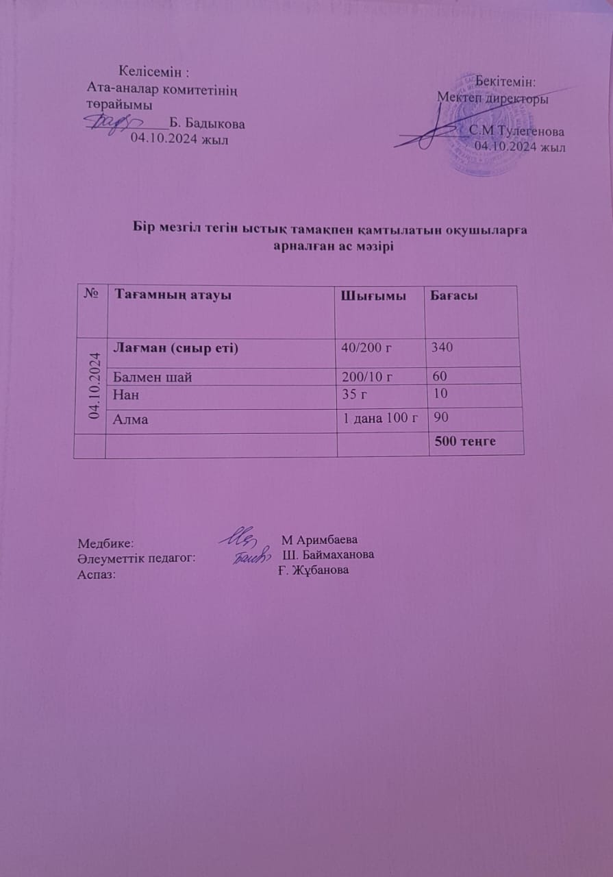 Күнделікті ас мәзірі