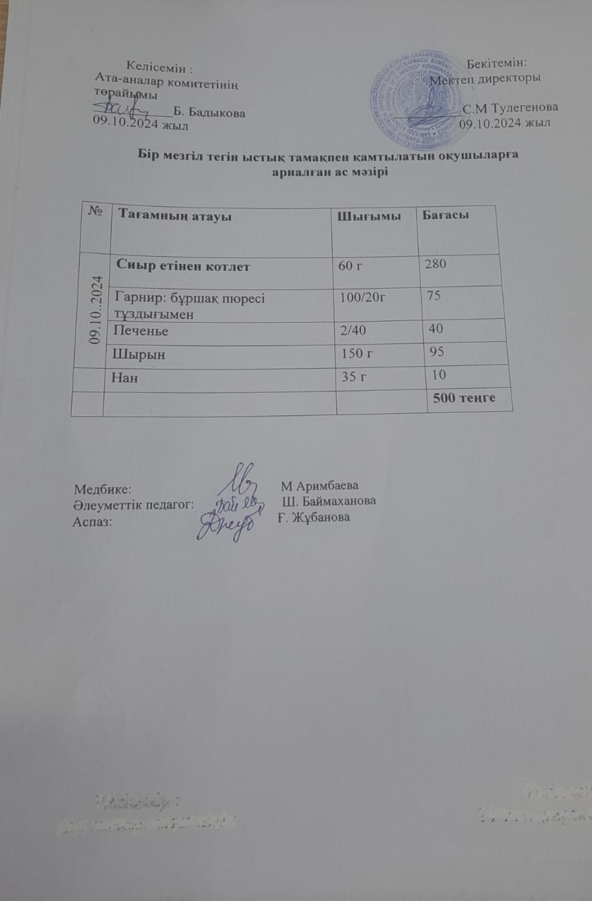 Күнделікті ас мәзірі
