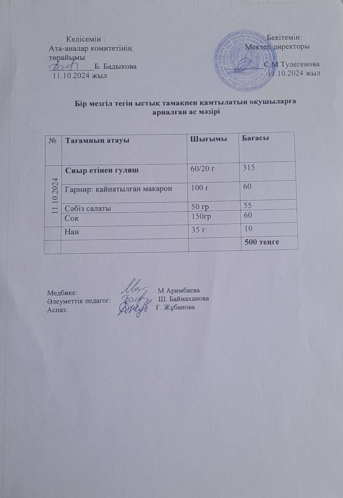Күнделікті ас мәзірі
