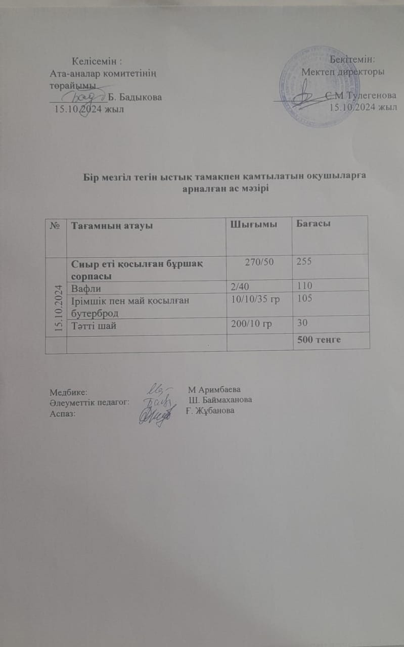 Күнделікті ас мәзірі