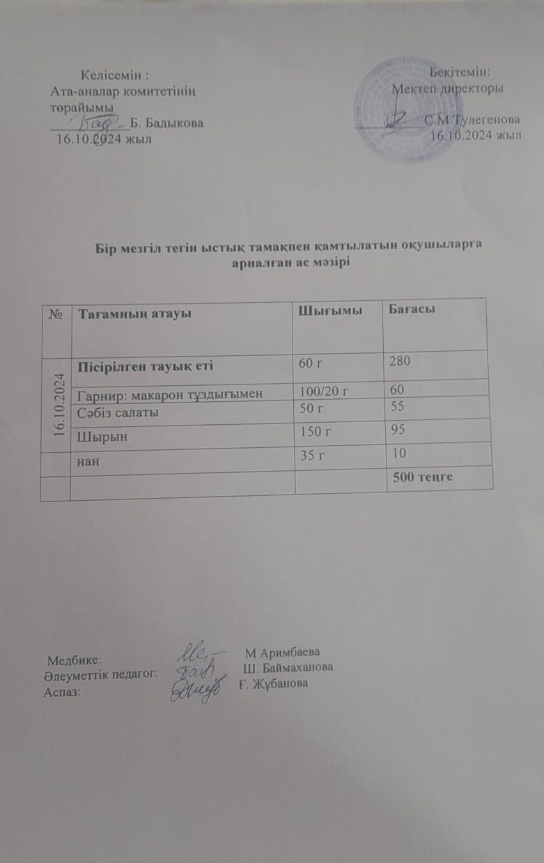 Күнделікті ас мәзірі