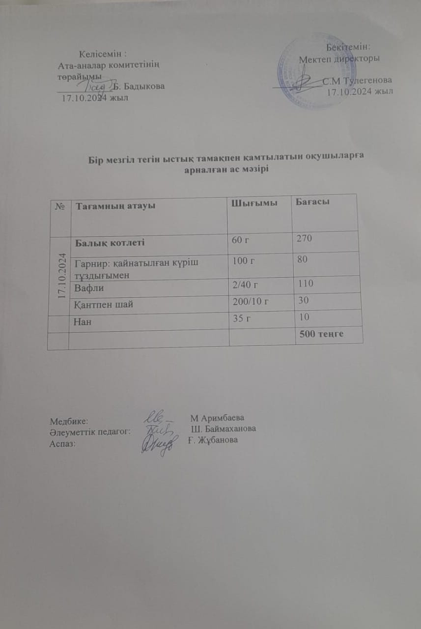 Күнделікті ас мәзірі