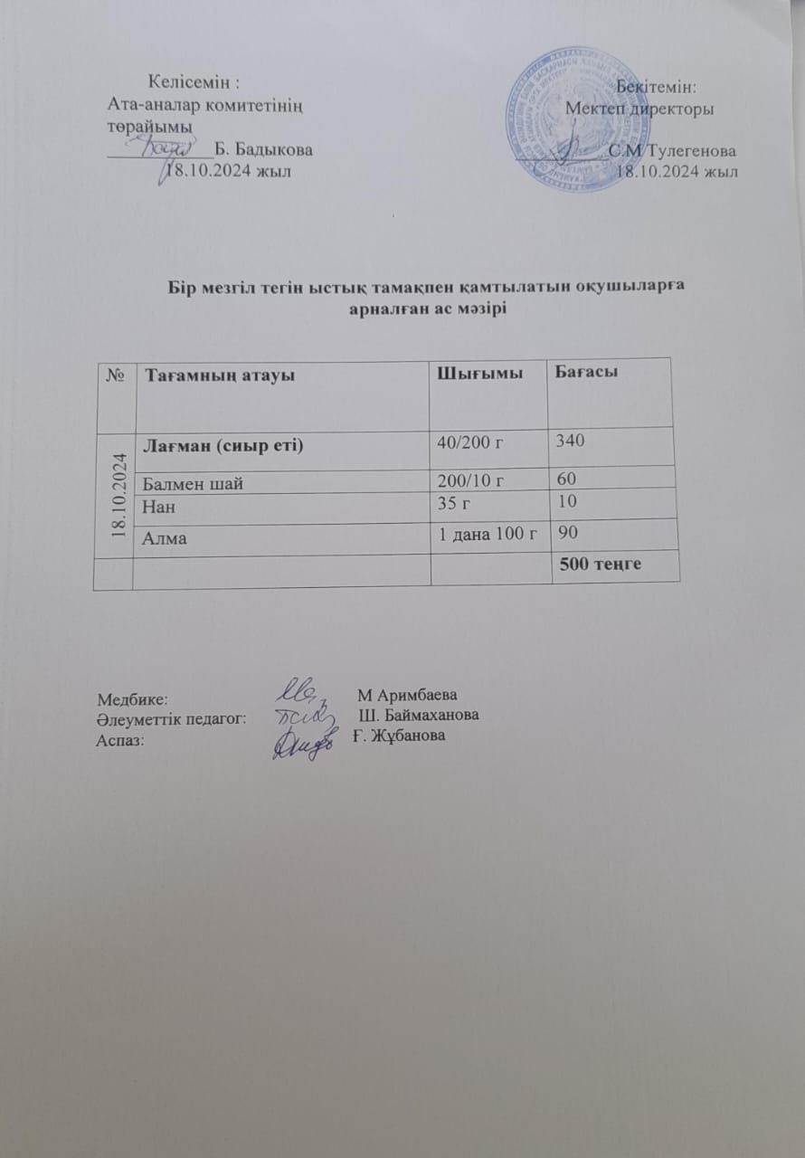 Күнделікті ас мәзірі