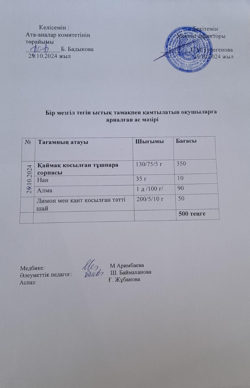 Күнделікті ас мәзірі