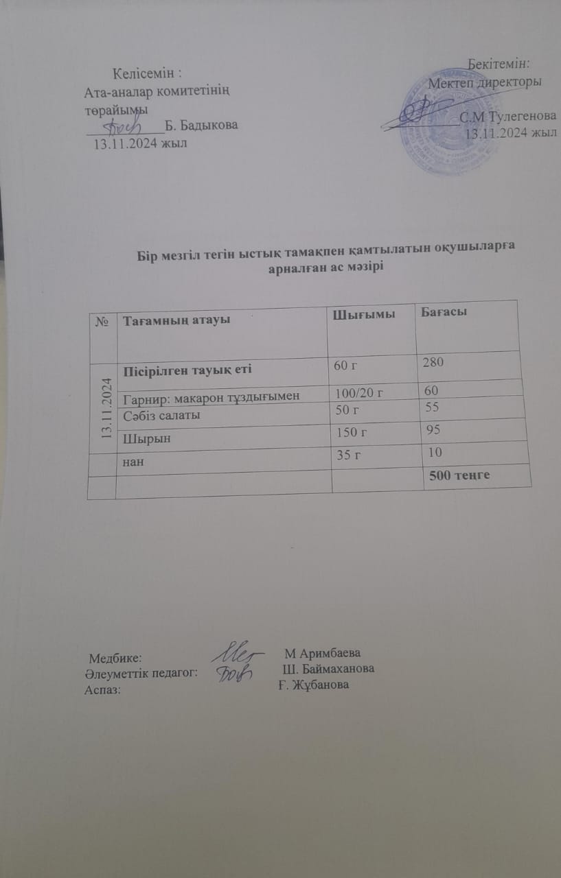 Күнделікті ас мәзірі