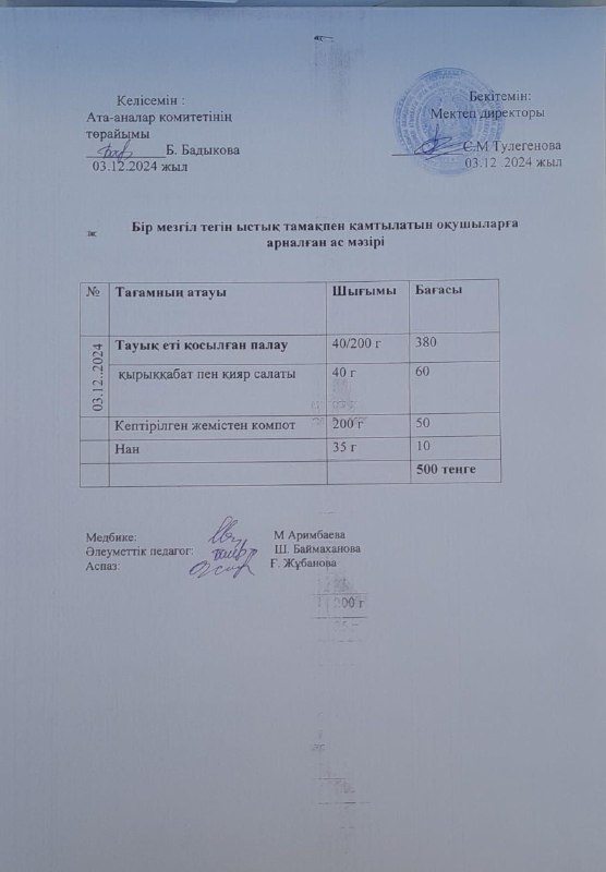 Күнделікті ас мәзірі