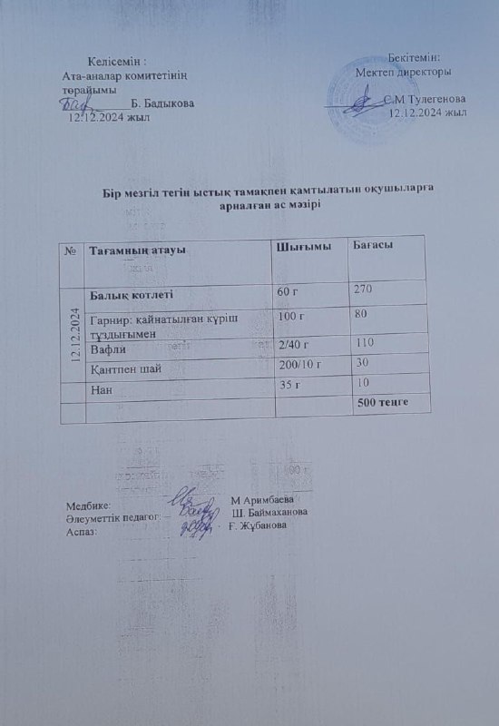 Күнделікті ас мәзірі