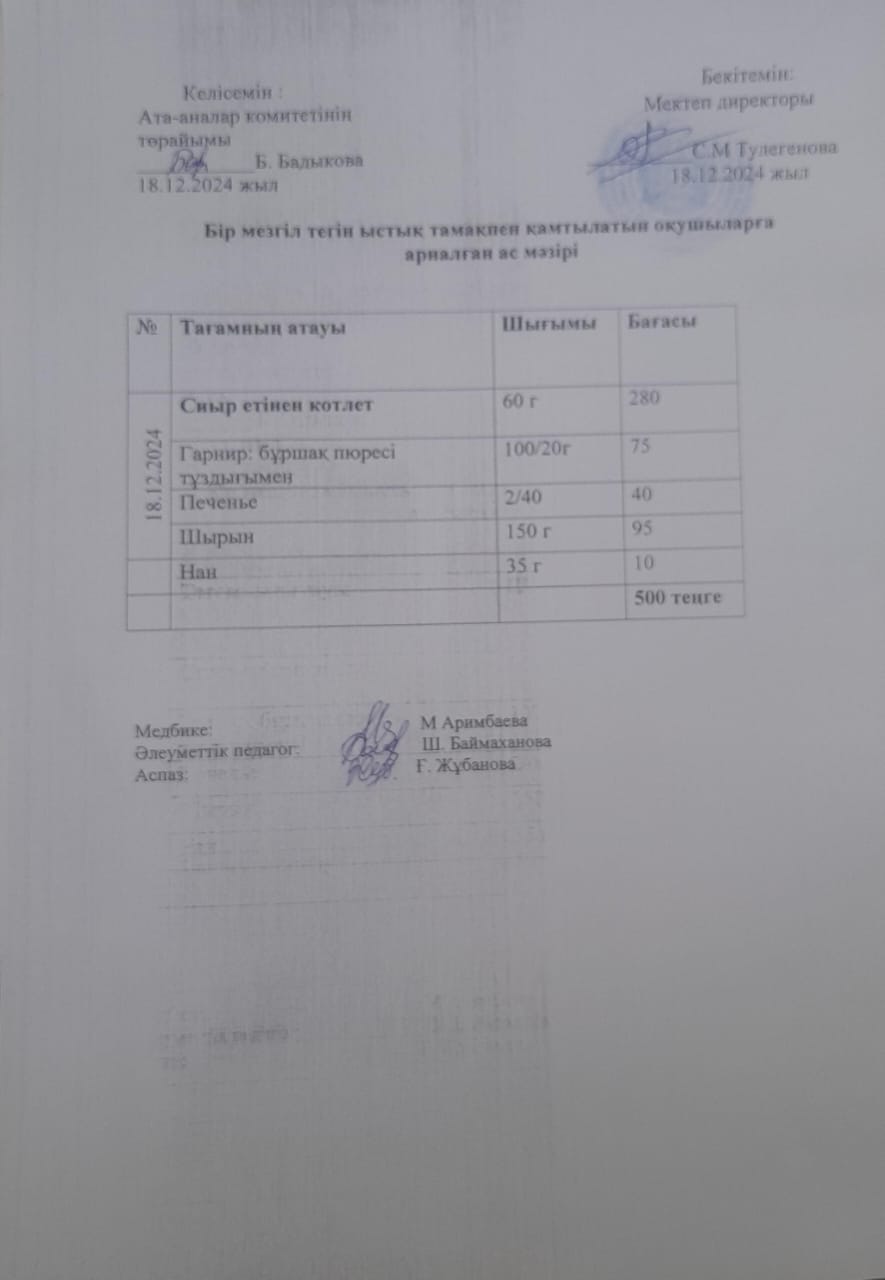 Күнделікті ас мәзірі