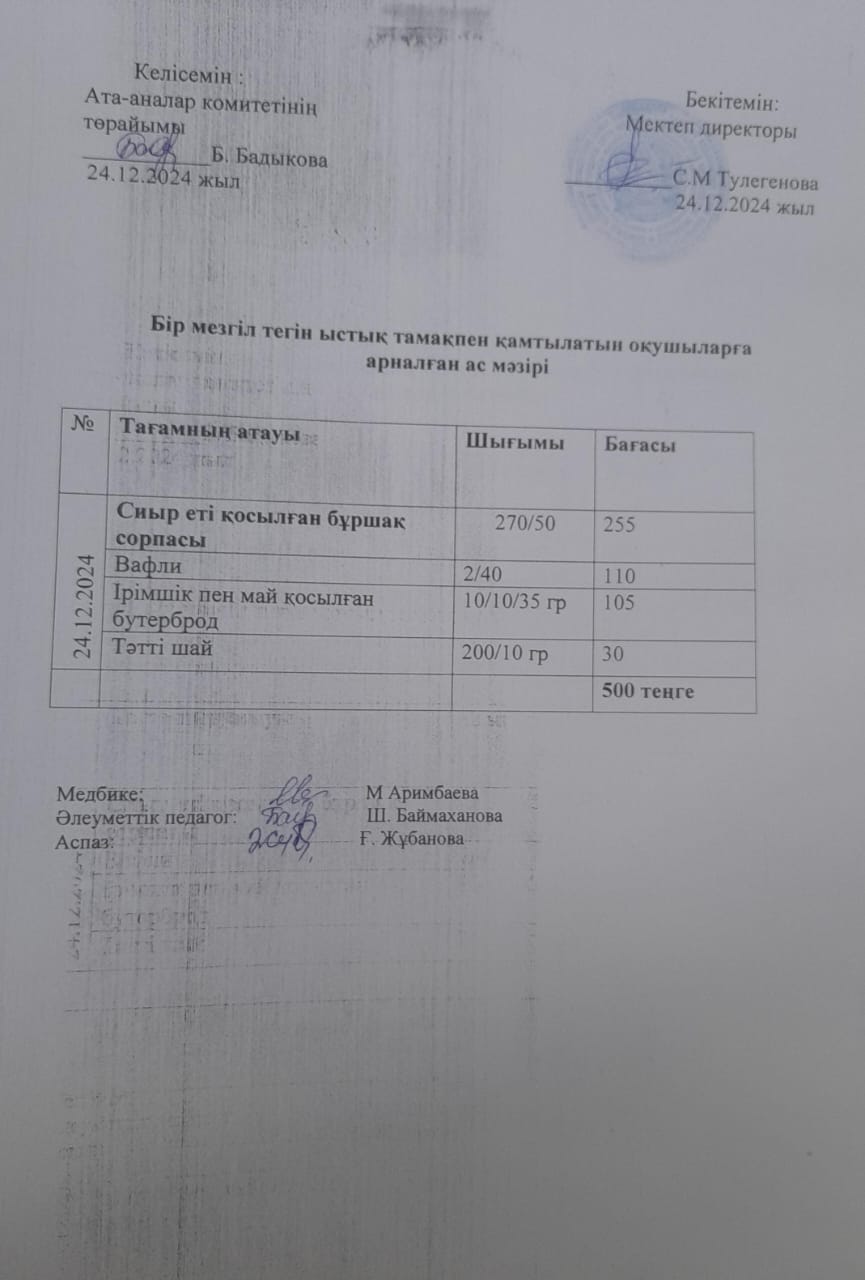 Күделікті ас мәзірі