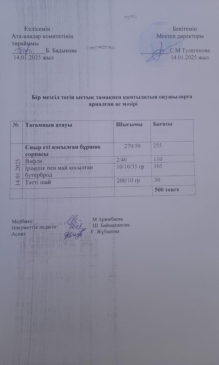 Күнделікті ас мәзірі