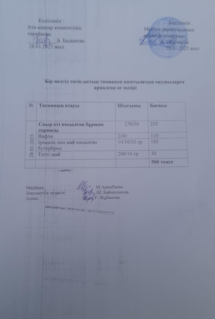 Күнделікті ас мәзірі