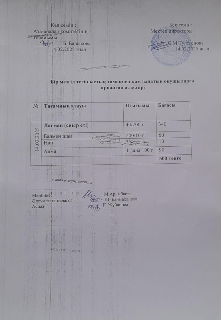 Күнделікті ас мәзірі