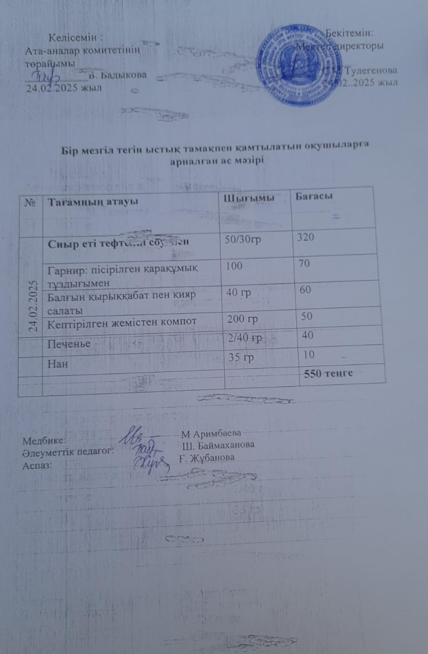 Күнделікті ас мәзірі