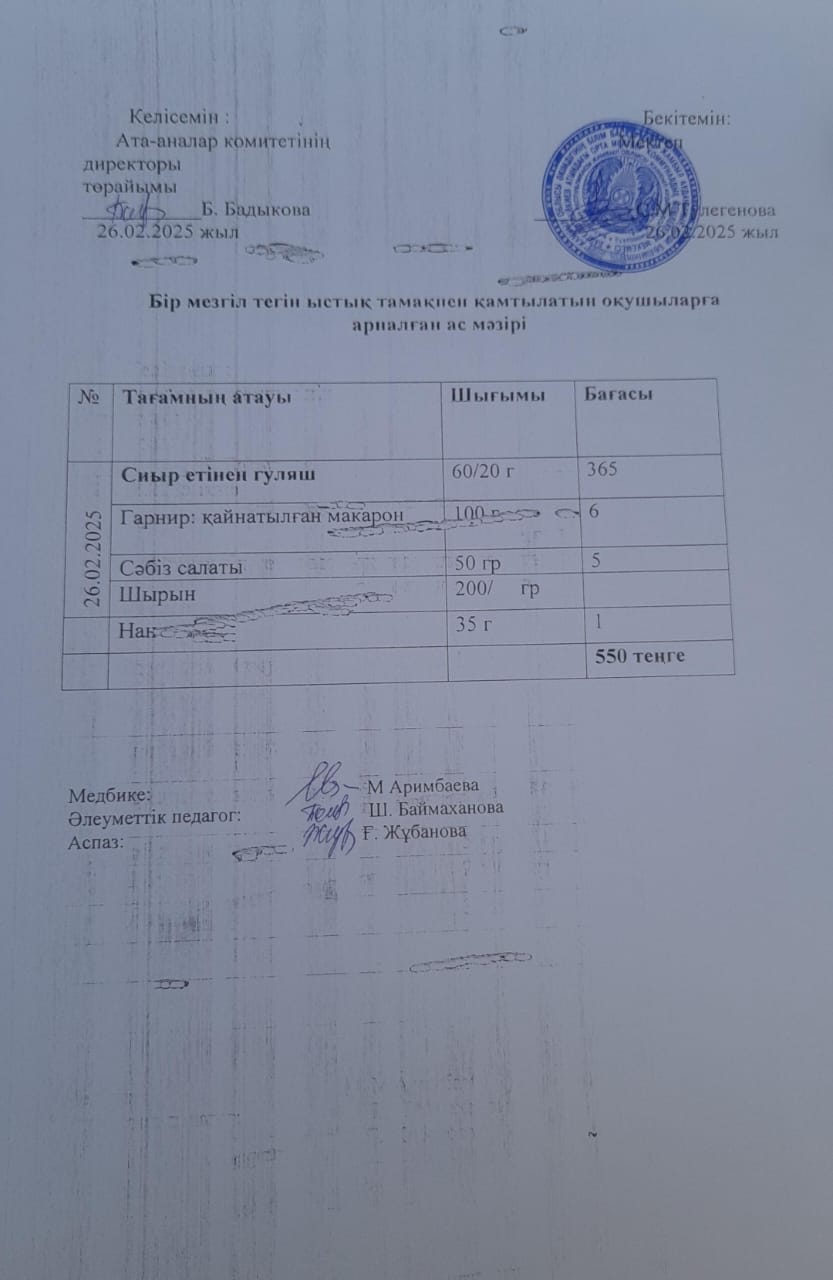 Күнделікті ас мәзірі