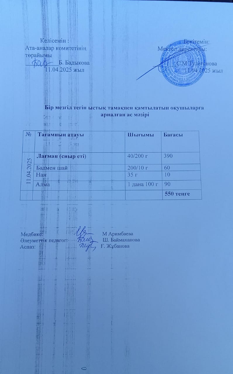 Күнделікті ас мәзірі