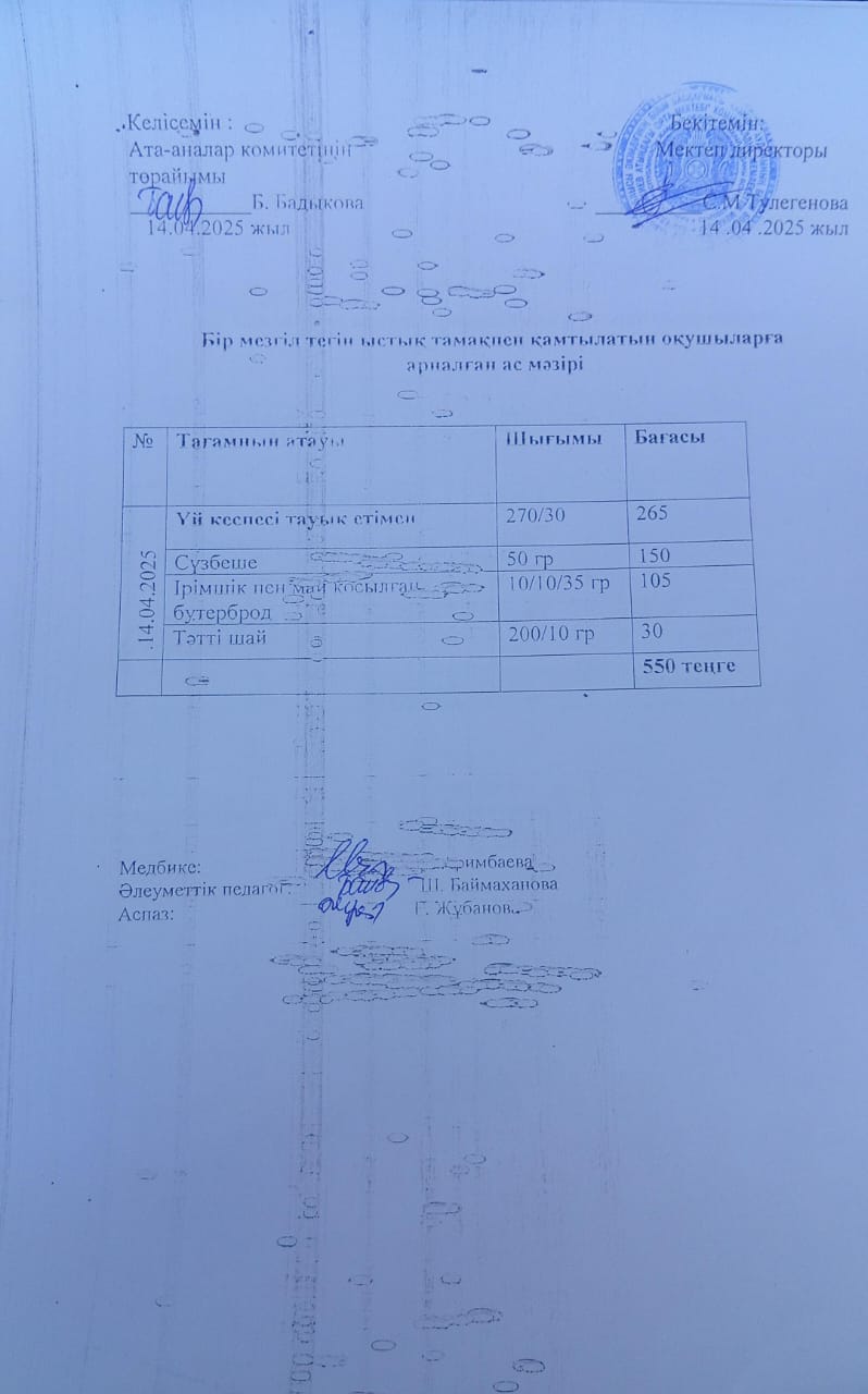 Күнделікті ас мәзірі