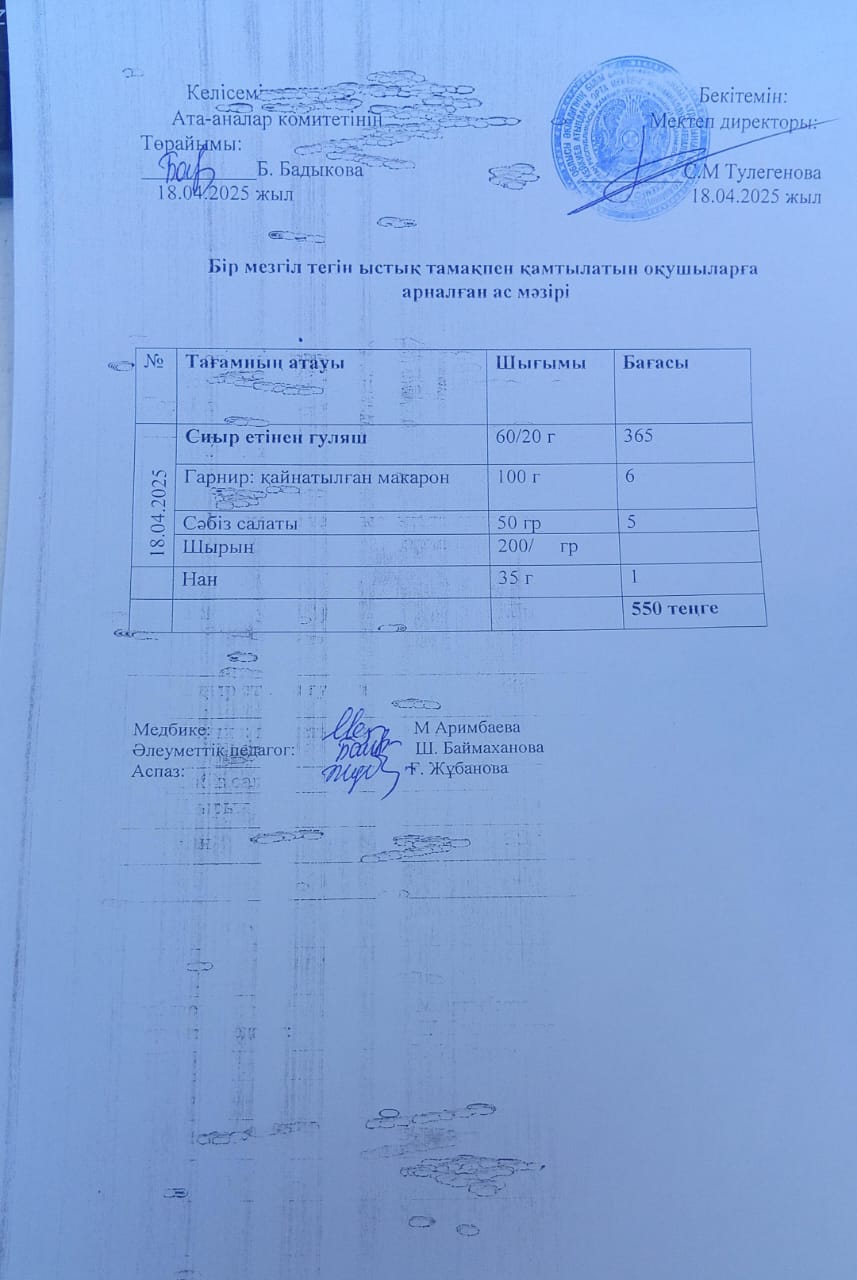 Күнделікті ас мәзірі