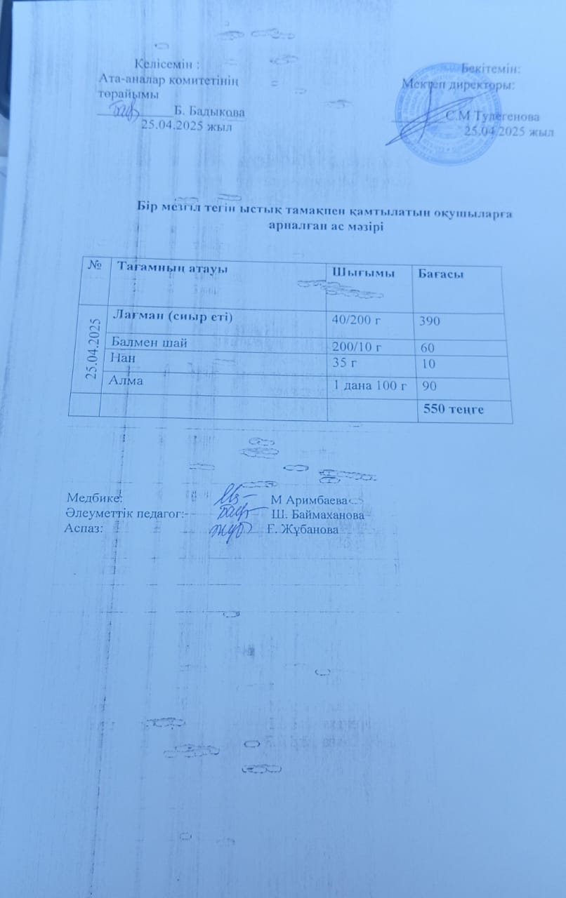 Күнделікті ас мәзірі