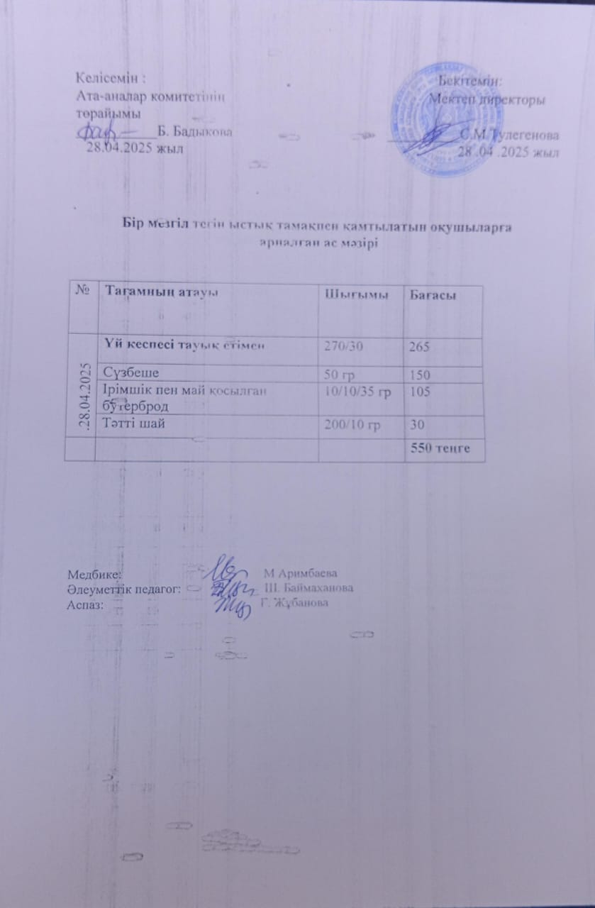 Күнделікті ас мәзірі