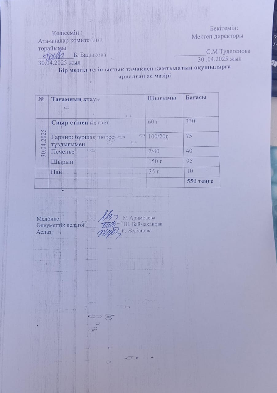 Күнделікті ас мәзірі