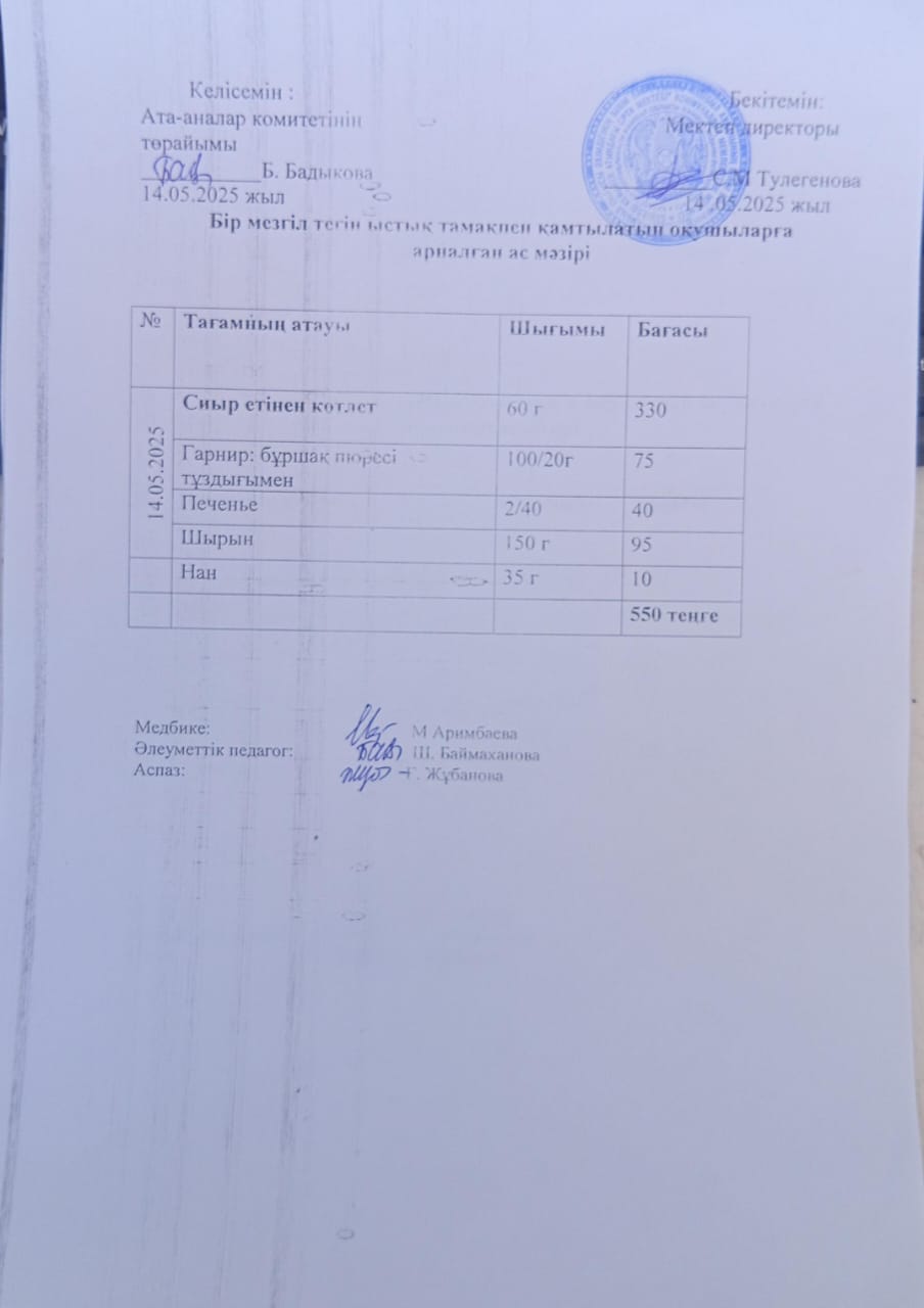 Күнделікті ас мәзірі