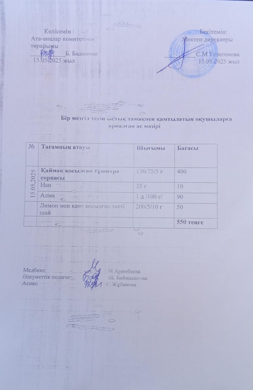 Күнделікті ас мәзірі