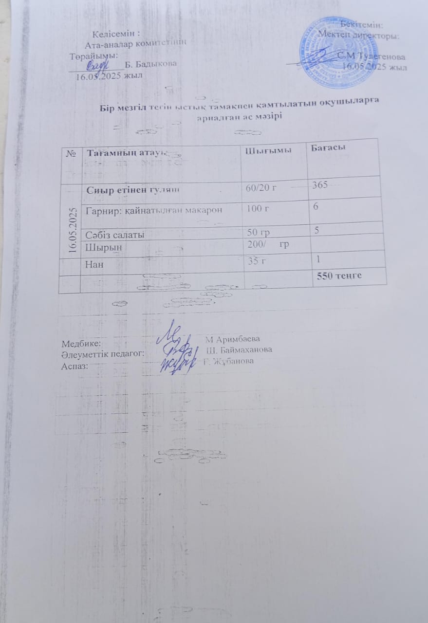 Күнделікті ас мәзір