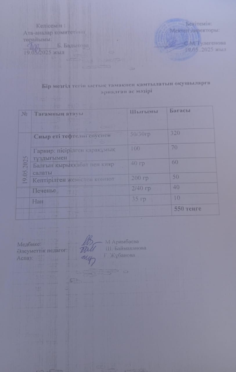 Күнделікті ас мәзірі