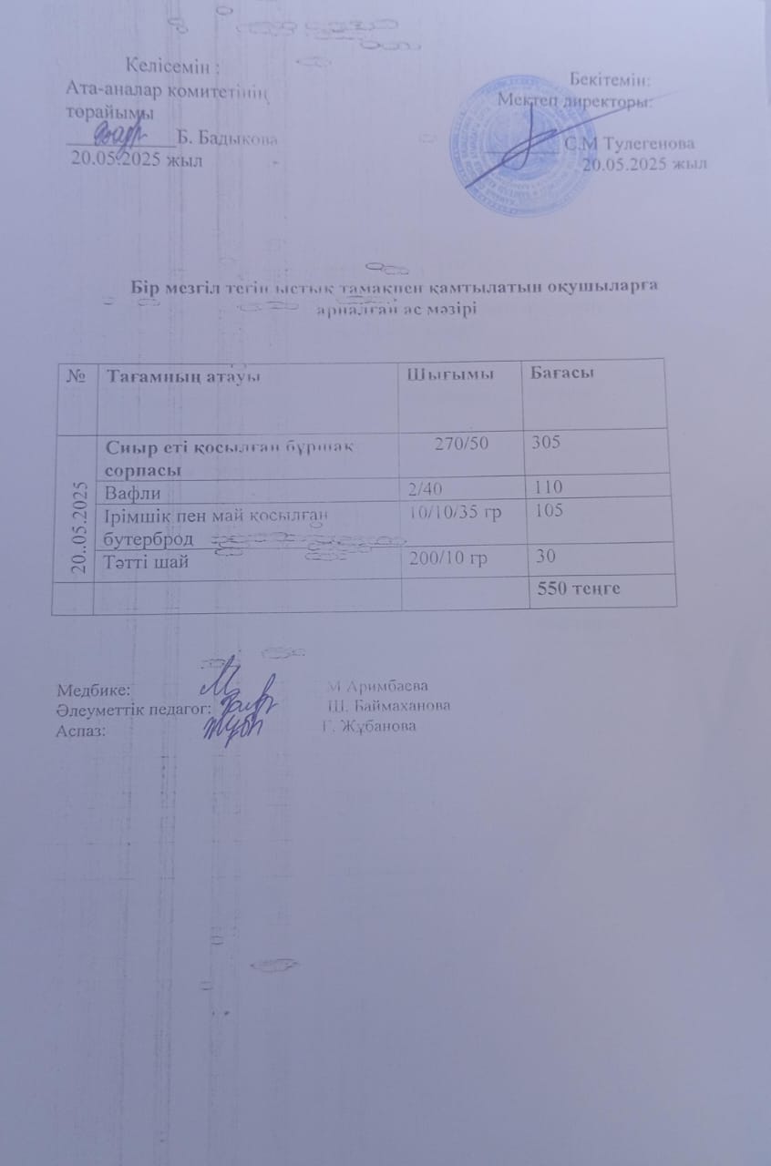 Күнделікті ас мәзірі