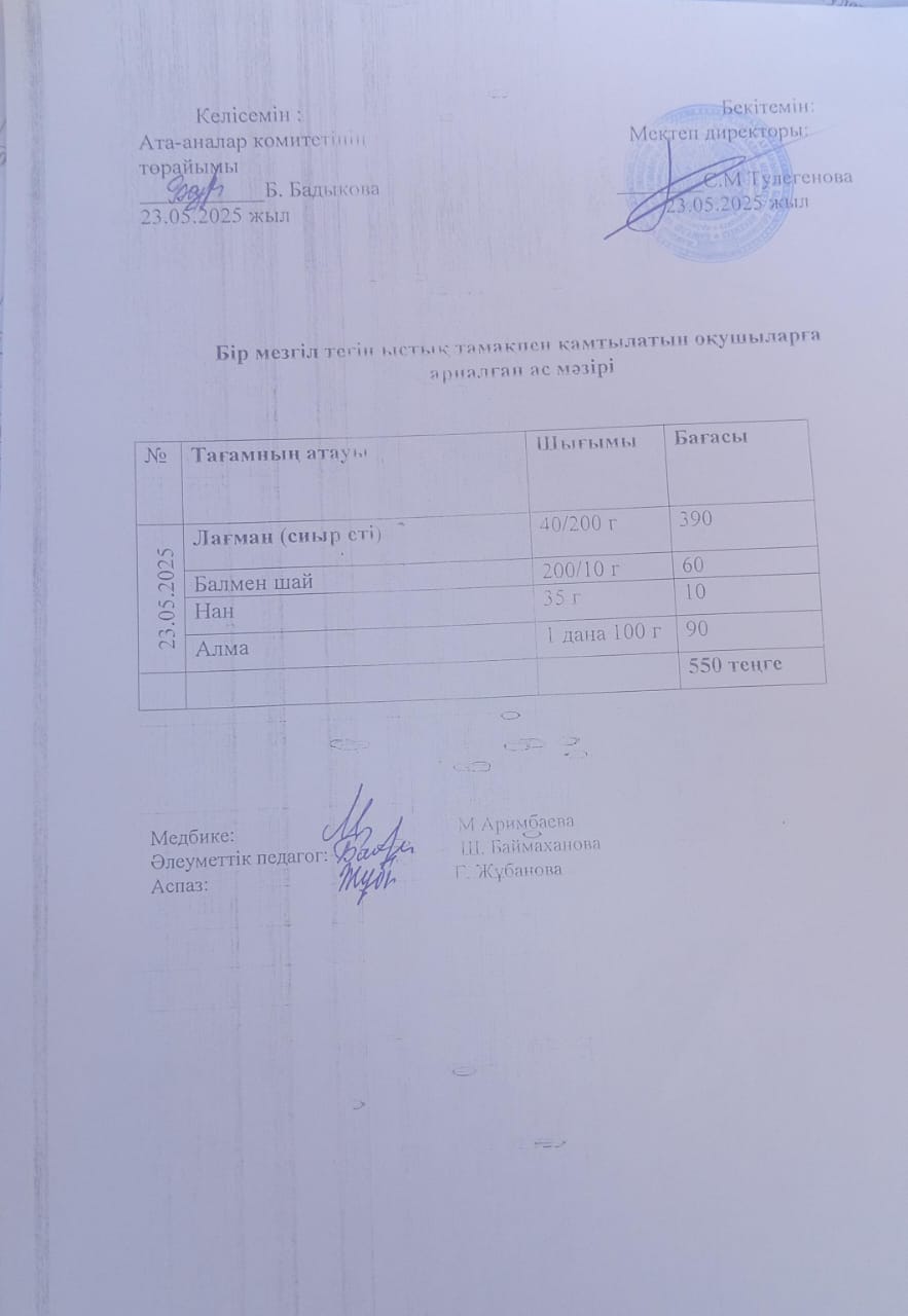 Күнделікті ас мәзірі