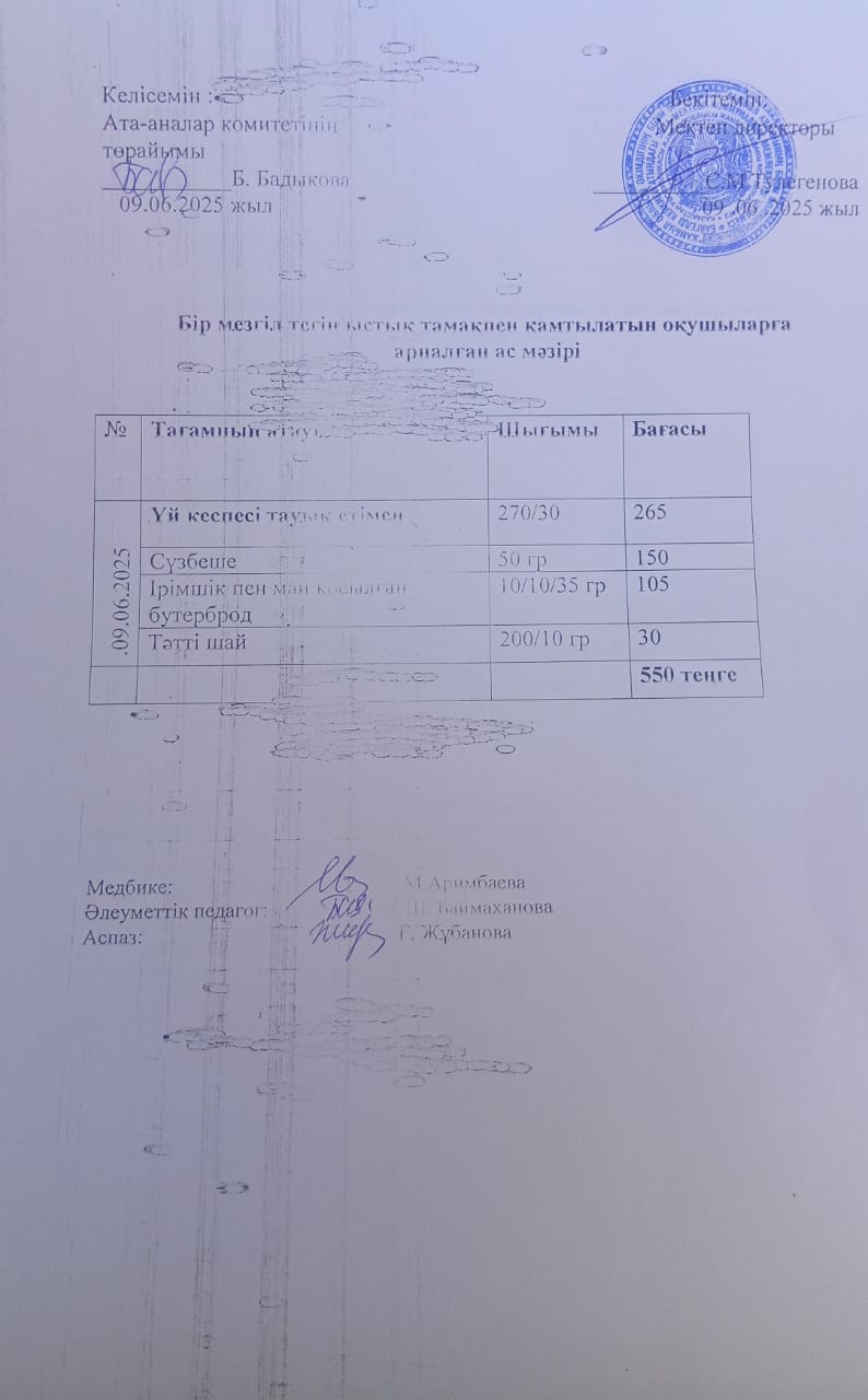 Күнделікті ас мәзірі