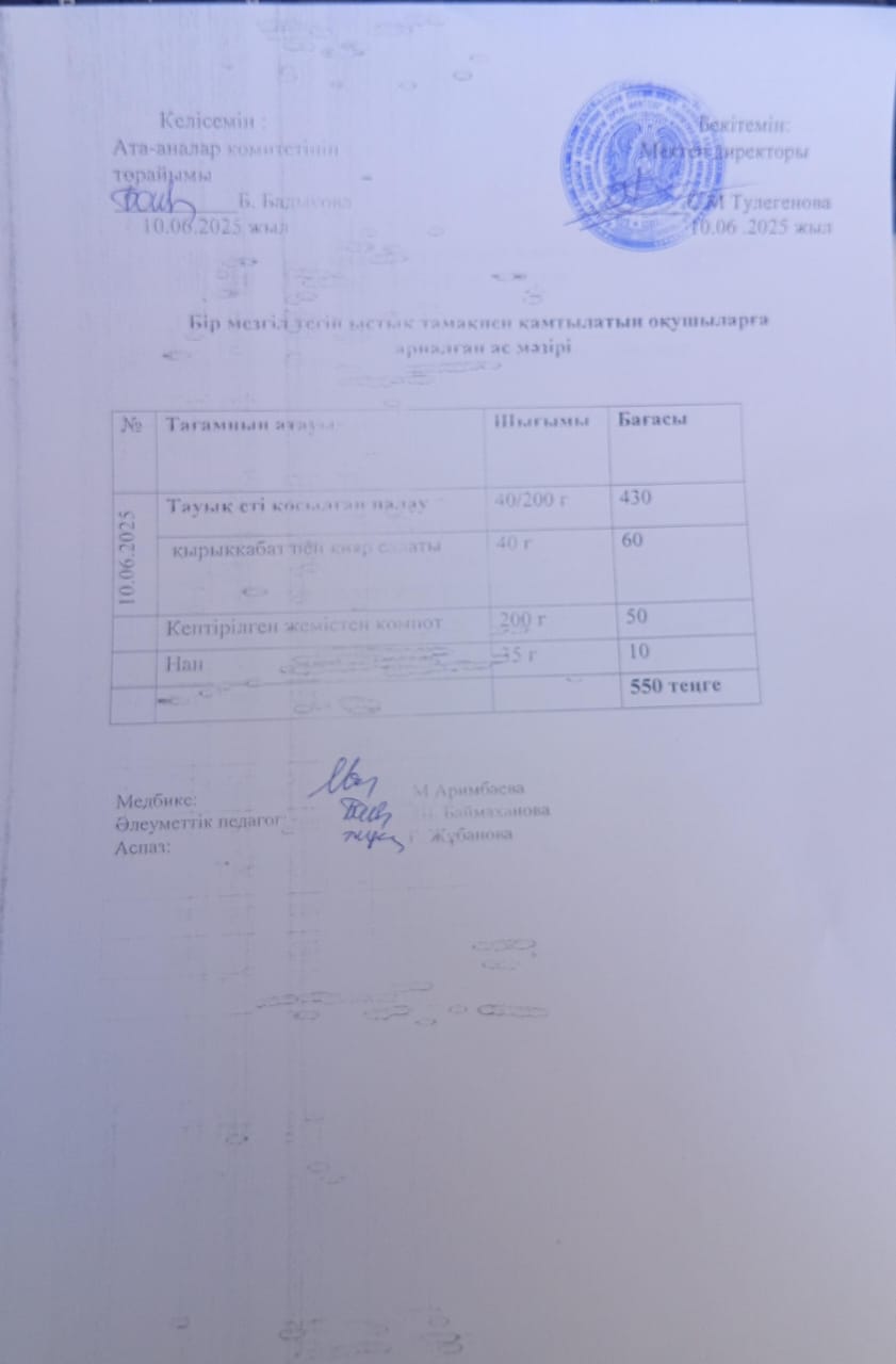 Күнделікті ас мәзірі