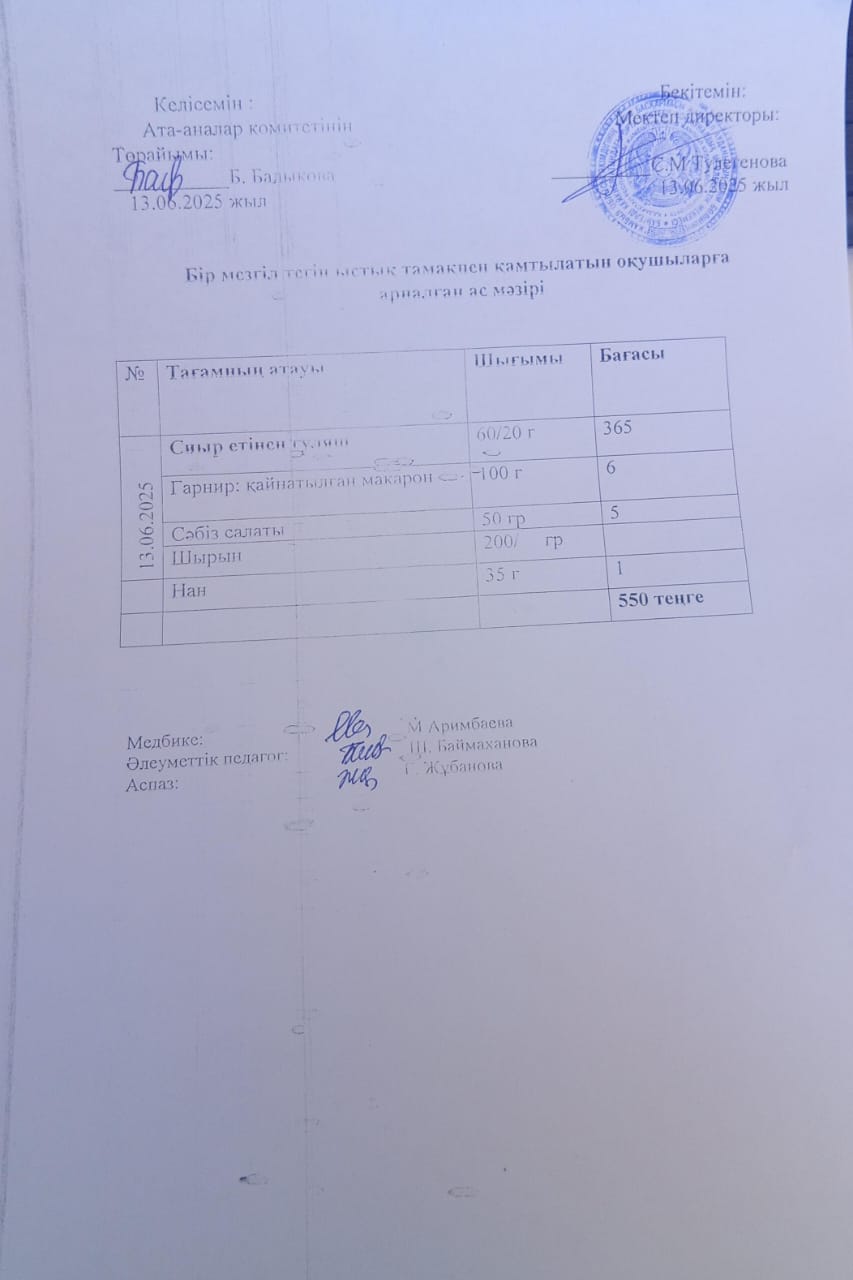 Күнделікті ас мәзірі