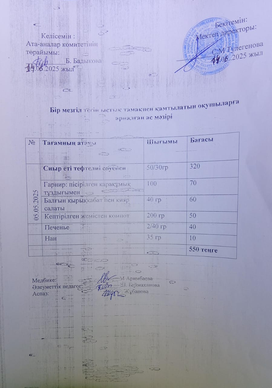 Күнделікті ас мәзірі